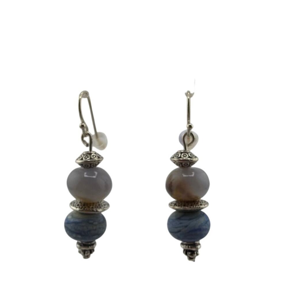 New Handcrafted Artisan Chalcedony and Handmade Glass Dangle Earrings